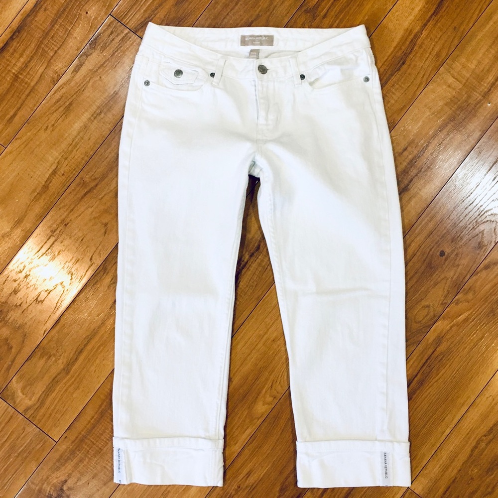 Banana Republic white crop denim jeans leg logo pockets new without tags